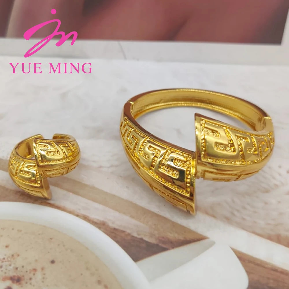 Luxury Bangles Ring for Women African Jewellery Rose Gold Color Jewelry Sets Brazilian Wedding Charm Bracelets Anniversary Gifts