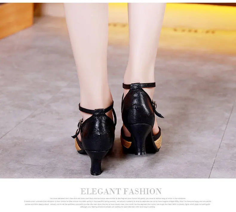 Women's Bachata Swing Salsa Latin Ballroom Dance Shoes Outdoor High Heels Peep Toe Performance Latin Dance Shoes for Woman