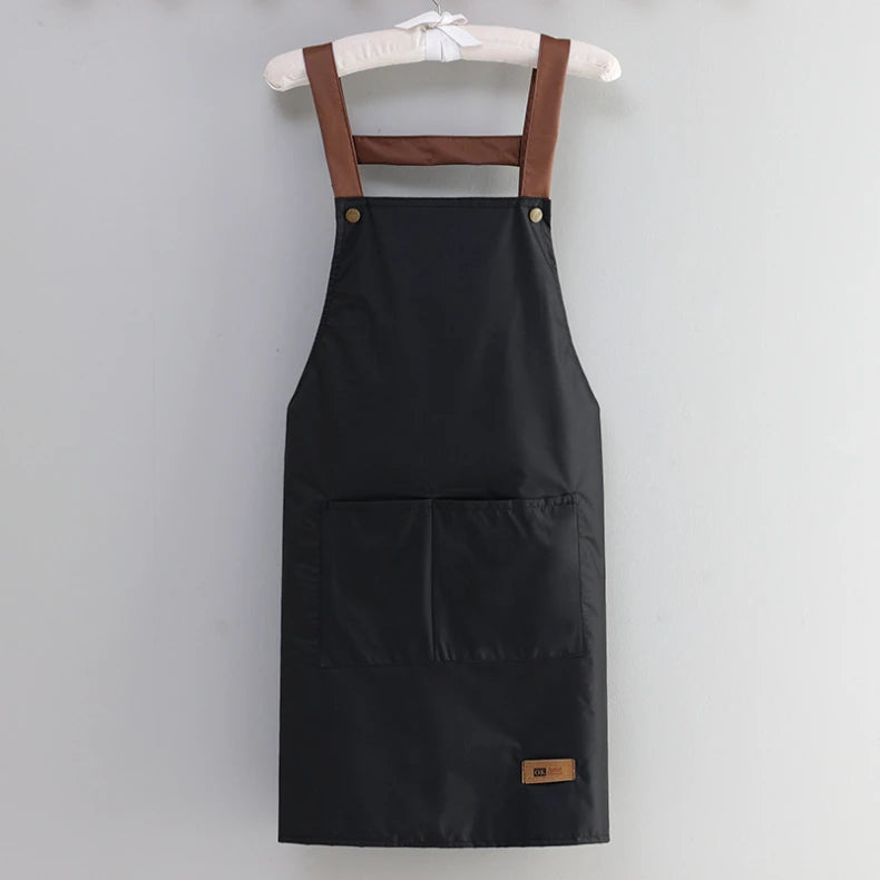 Kitchen Apron Rivet Strap Leather Apron Multi-functional Stain-resistant Oil-proof Waterproof Cooking Solid Color Hotel Workwear