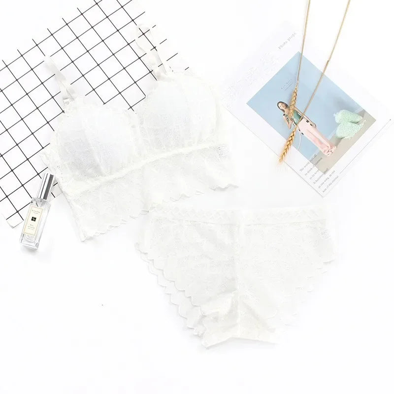Women's Bra Set Sexy Beauty Back Tops Lace Push-up Bras and Panty Sets Wire Free Lingerie Solid Padded Intimates Underwear