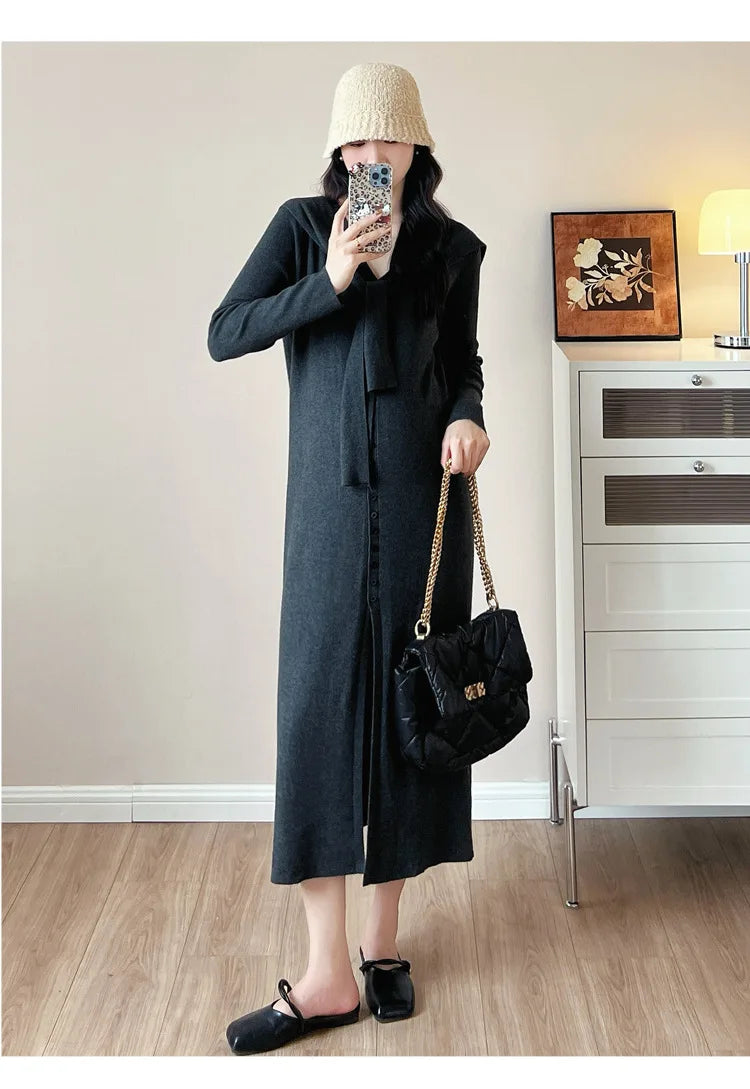 Maternity Dress for Pregnant Women  Knit Sweater Dress Cozy Loose Fit Elegant Autumn Pregnancy Outfit with Relaxed Vibes