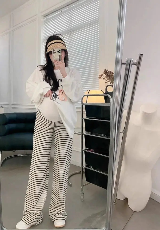 2025 Maternity Pants Home Clothes for Pregnant Women Leisure Belly Support Clothing Pregnancy Striped Trousers Woman Summer Kids