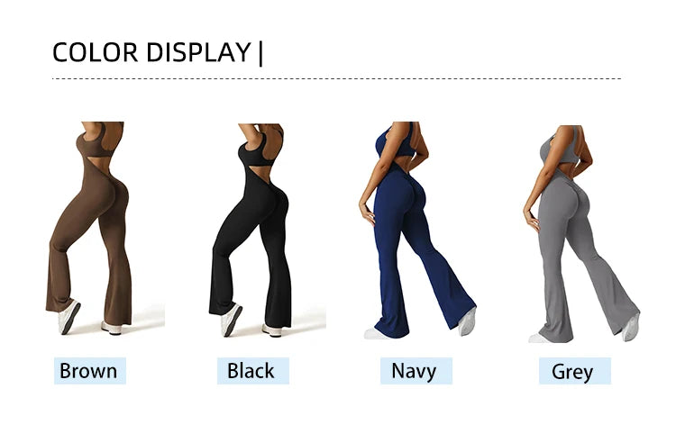 Women's Fitness Flared Bodysuit Sexy Backless Fitness Tight Waistband Hipless Yoga Bodysuit V Back Waistband Hip Lift