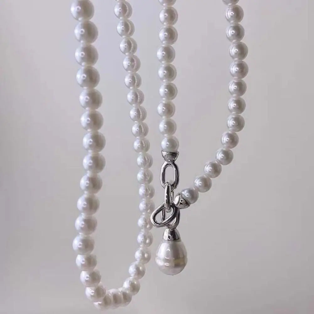 Sweet Elegant Pearl Beaded Necklace White Multilayer Pearl Choker Long Simple Pearl Pendant Accessory Women