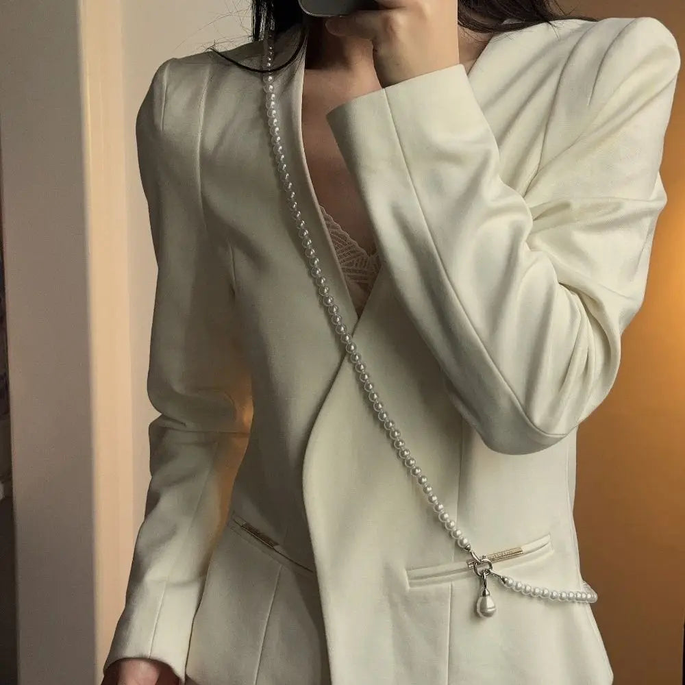 Sweet Elegant Pearl Beaded Necklace White Multilayer Pearl Choker Long Simple Pearl Pendant Accessory Women