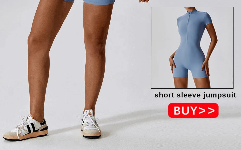 Women's High Elastic Yoga Bodysuit One-Piece Stand Collar Short Sleeve Gym Cycling Workout Sportswear