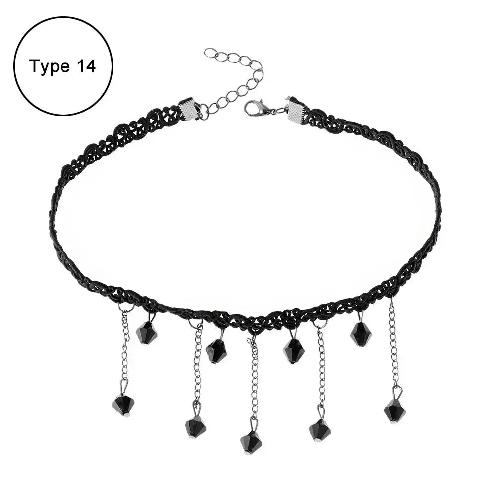 Sexy Black Lace Necklace Vintage Gothic Necklace Steampunk Style Beads Pendant Exquisite Women Choker Fashion Jewelry