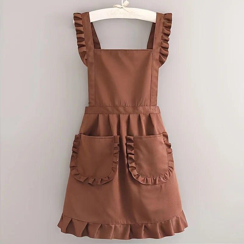 Korean Kitchen Apron - Princess style apron, adjustable neck and waist straps with pockets suitable for cooking and nail studios