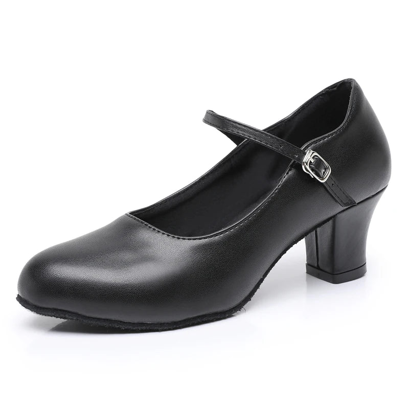 2025 Ladies Latin dance shoes black modern jazz dance shoes ballroom teacher shoes pu dance sneakers high heels 5.5cm