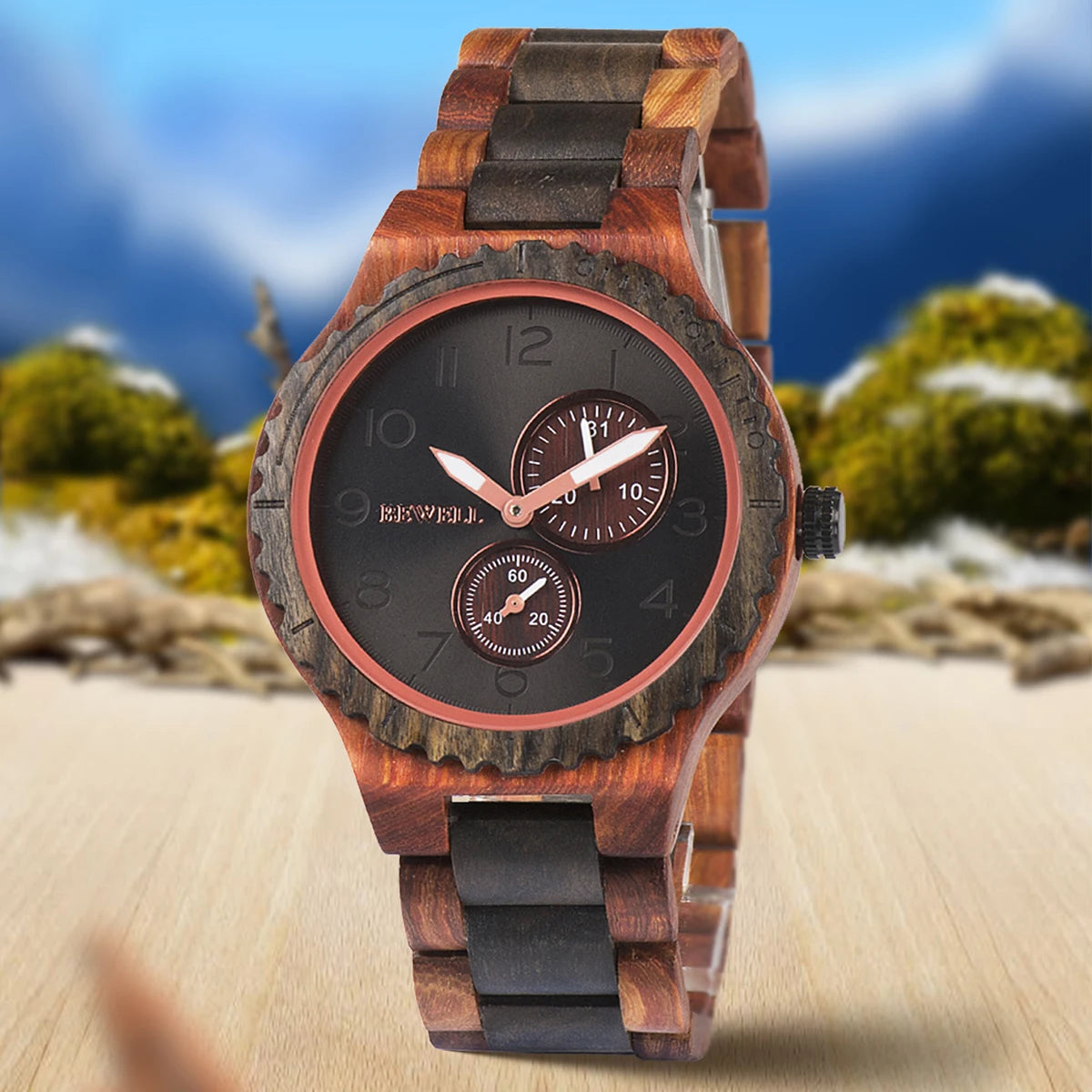 Wood Watches for Men Analog Quartz Date Retro Handcraft Lightweight Wooden Wristwatch
