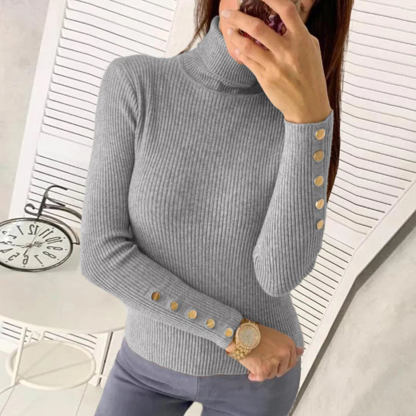 Elegant Sweaters Woman Sueter Negro Sueter Feminino Women's Autumn High Neck Pullover Knitted Sweater New  Tops Mujeres Juvenil