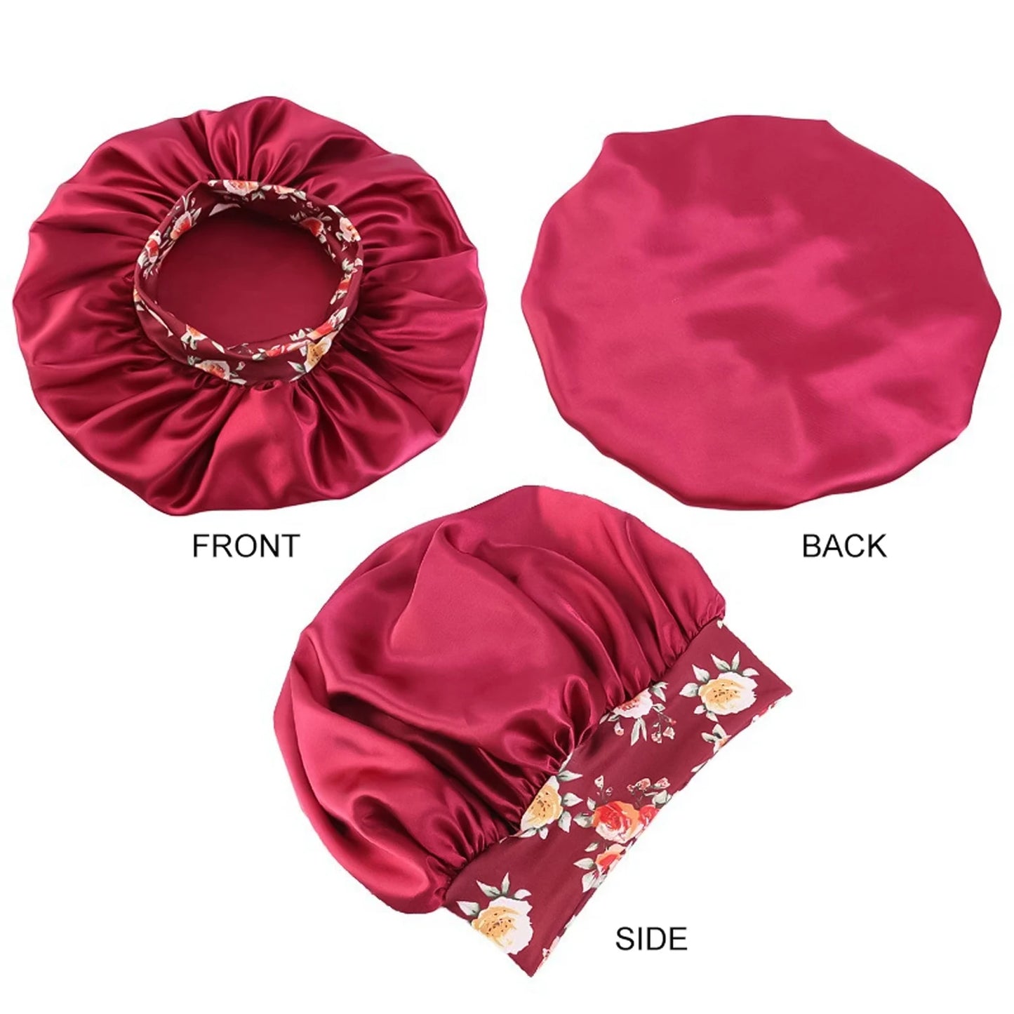 Women's Fashion Bonnet Flower Printed Hair Hat with Wide Edge Elastic Silk Smooth Satin Face for Daily Home Sleep Hat