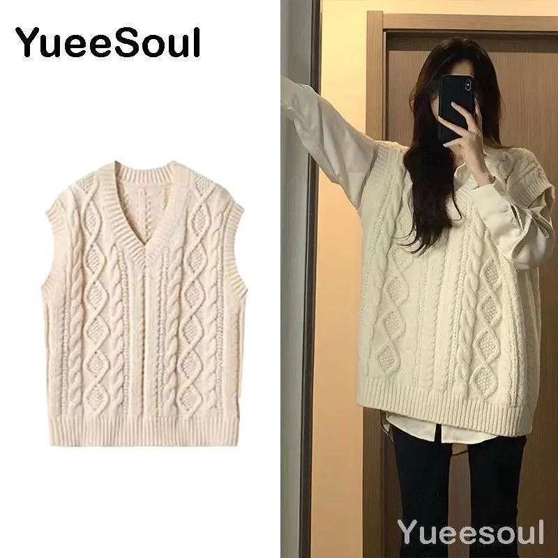 Sweet Kawaii Sweater Vest Printed Sleeveless Casual Outerwear Knitted Waistcoat 2023 Vintage Y2K Spring  E Girl Pullovers Tops