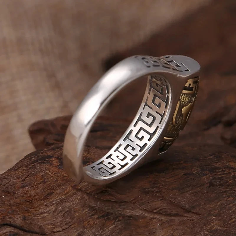 Tibetan Rotating Blessing Ring For Men Women Vintage Can Rotate Power Lucky Sanskrit Buddhist Mantra Ring