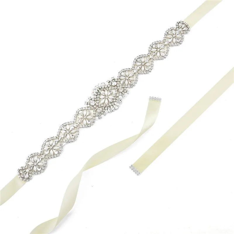 Bridal Belts Bling Wedding Women Handmade Jewelry Silver Rhinestone Pearl Crystal Sparkly Party Formal Dress Diamond Bride Sash