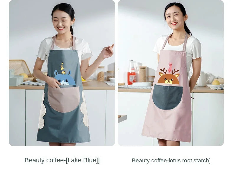 Cute Kitchen Apron for Women Waterproof and Oil Proof with Hand-Wiping Cover Wholesale