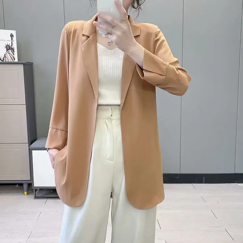 Purple Blazers Jacket for Women Fall Outfits Korean Long Trend Clothing Casual Women's Blazer Suits Tailoring 2024 Spring Coats