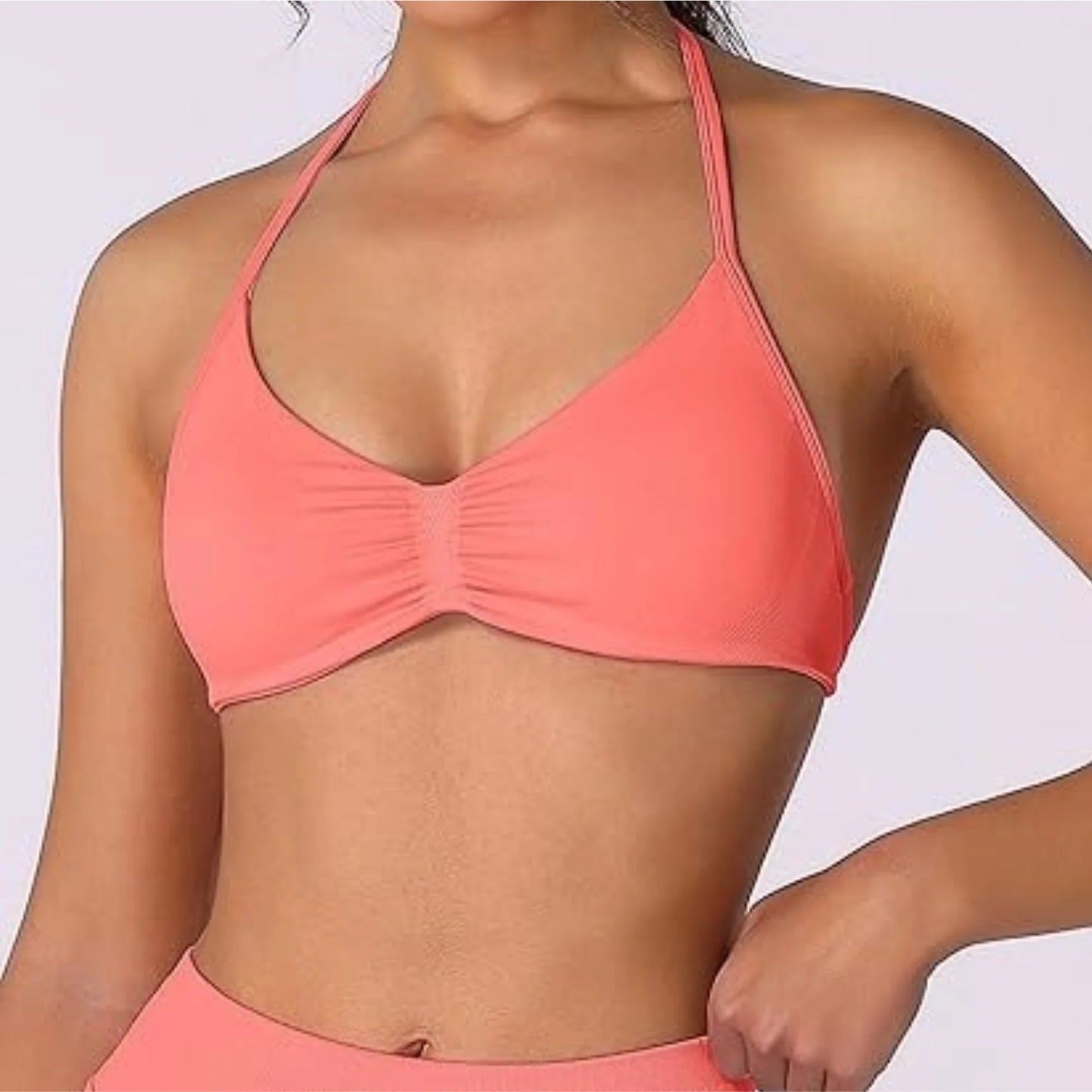 Strappy Bra Top Women High Support Thin Strap Halter Sport Seamless Bras Scrunch Workout Yoga Tank