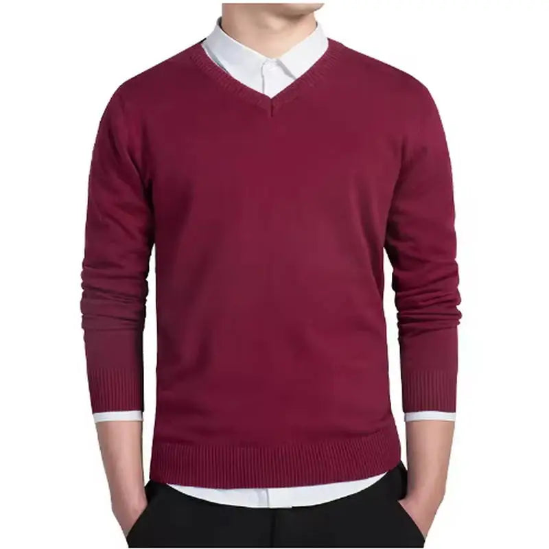 Sweater Men 2025 Autumn Casual Pullovers Men V-Neck Solid Cotton Knitted Brand Clothing Slim Fit Male Sweaters Pull Homme