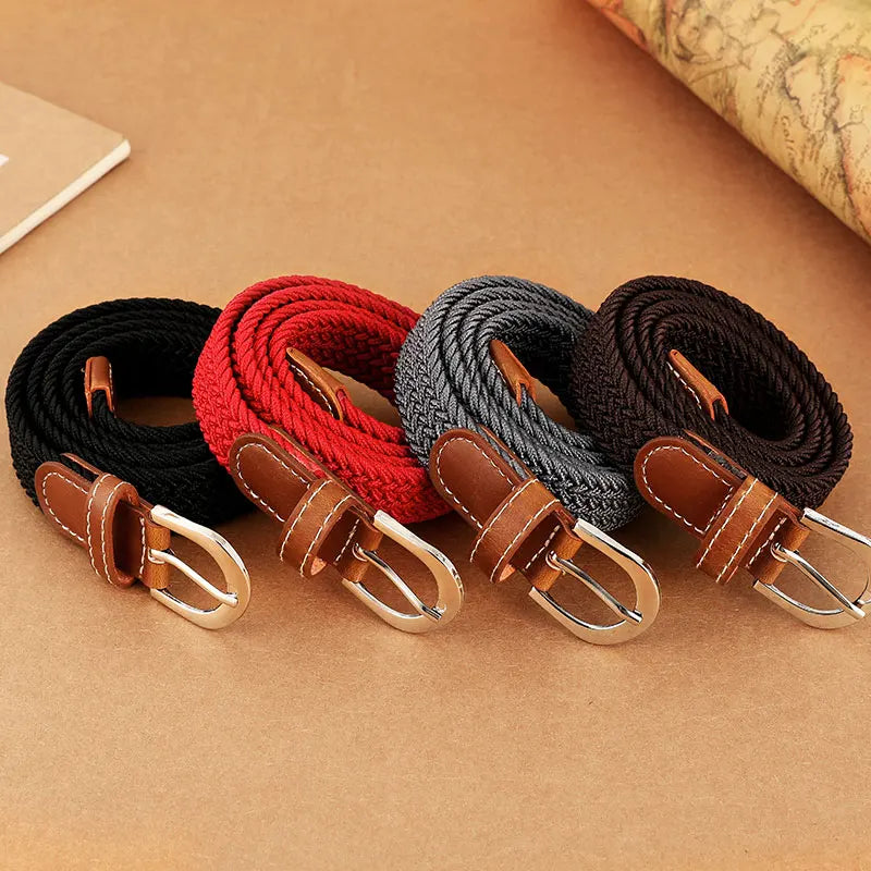 Women's elastic and elastic woven belt in one outfit, casual and versatile denim belt for men and women