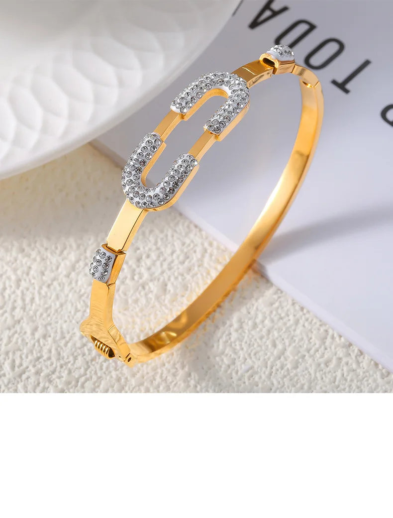 Stainless Steel Bracelet Bangles For Women Gold Plated With Zircon Waterproof Women's Hand Bracelets Bangle Luxury Woman Jewelry