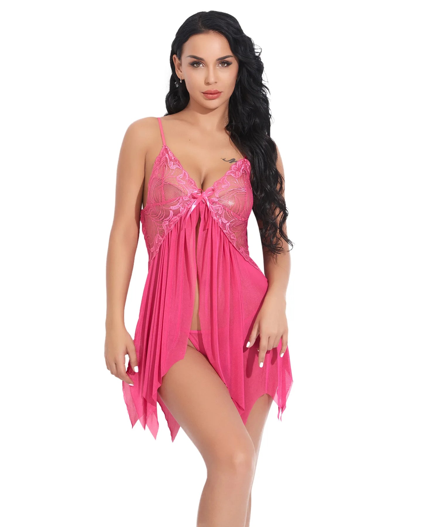 Sexy Lingerie Women Erotic Pajamas Hot Babydolls Lace Nightdress Sex Clothes Transparent Dress with Panties Nighties