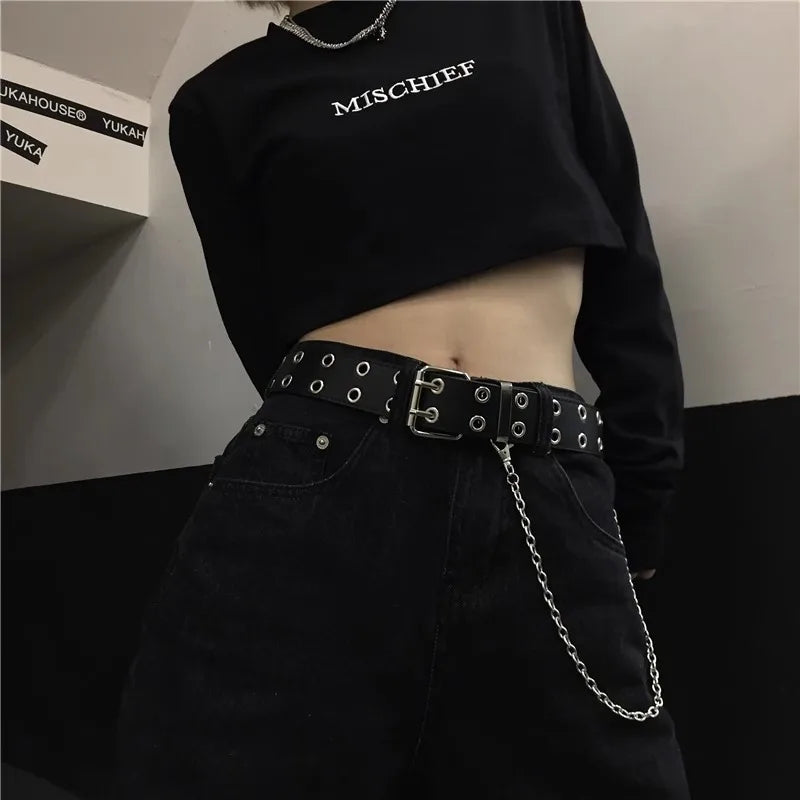 Fashion Alloy Women Belts Chain Luxury for Genuine Leather New Style Pin Buckle Jeans Decorative Ladies Retro Decorative Punk
