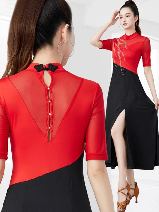 Women Evening Dresses Advanced Latin Dance Practice Suit Diamond Embellished Samba Party Dresses Standard Competition Uniform
