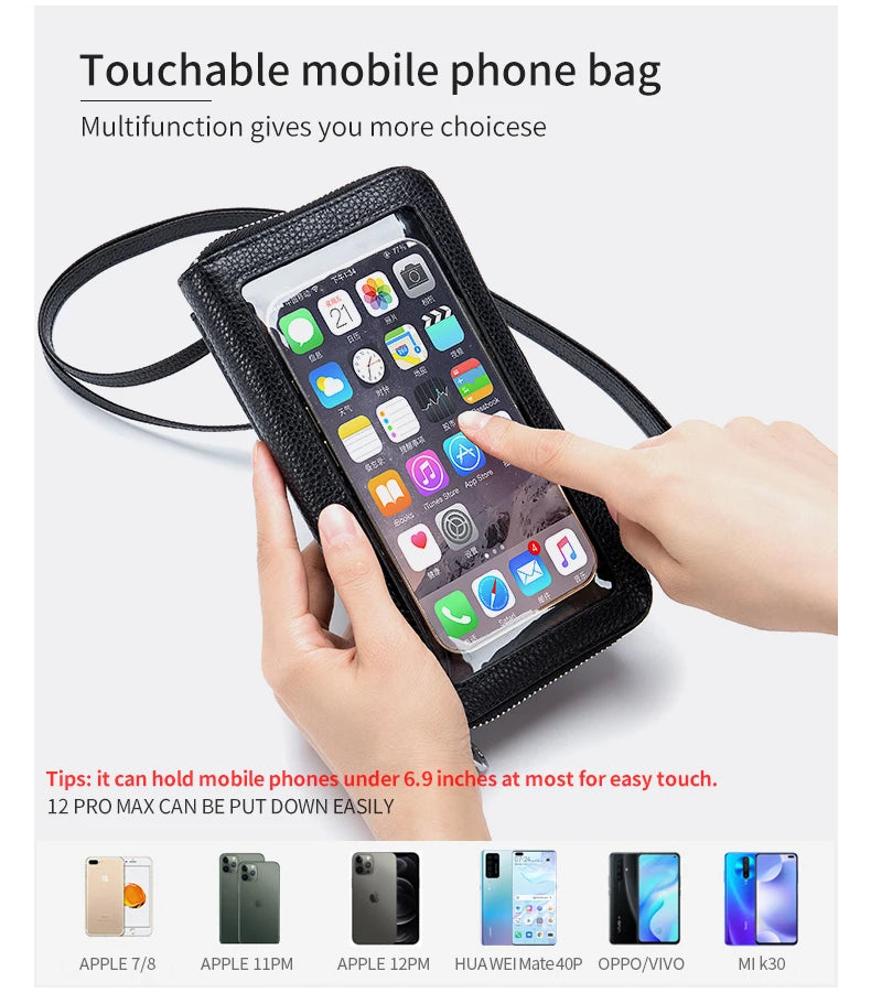 New Women Handbags Female Genuine Leather Shoulder Bags Multi Functional Large Capacity Crossbody Bags Touch Screen Phone Bag