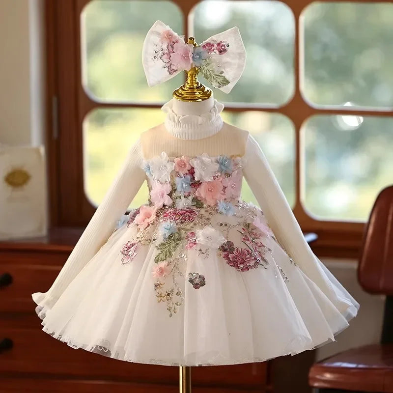 Girls Dress Handmade Floral Sleeveless Princess Gown Wedding Performance Outfit Birthday Flower Kid Dresses Easter Party Clothes