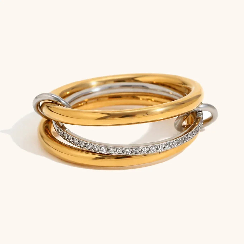 Stacking Rings Stainless Steel 3-layer Mixed Color Women's Ring New Waterproof Jewelry Party Birthday Gift