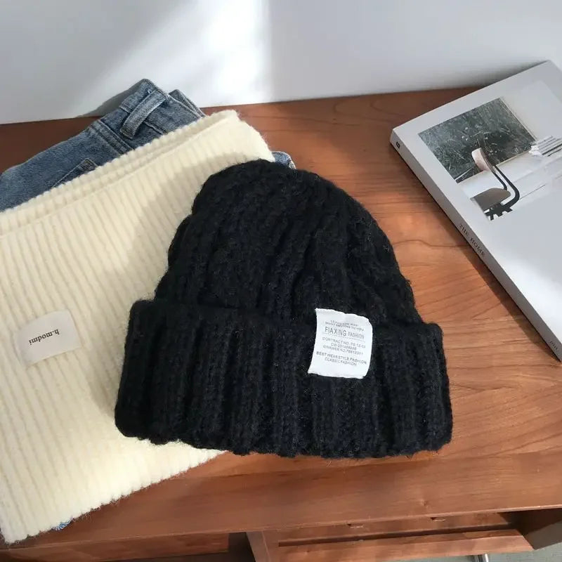 New Hat Women's Coarse Knitted Knitted Wool Hat Autumn and Winter Versatile Big Head Circumference Green Loose Ins Trendy F