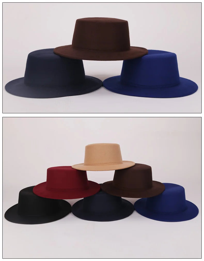 Hats for Women Men Luxury Fedora Hat Panama Wide Brim Autumn Winter Sunhat Wedding Flat Top Cap Elegant Ladies Bowler Hats