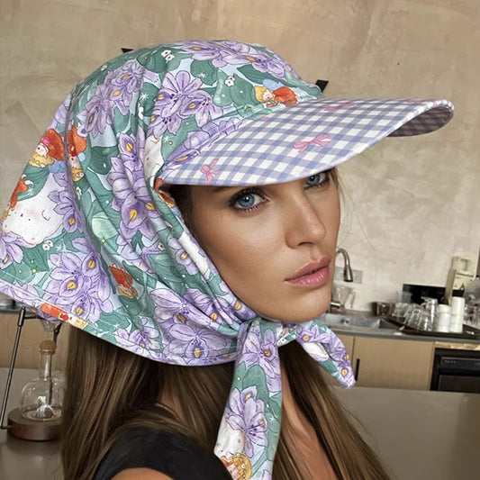 Women's Hats Spring Seaside Vacations French Sweet Cute Girls Outdoor Headscarves With Straps Baseball Caps Pastoral Sun Visor