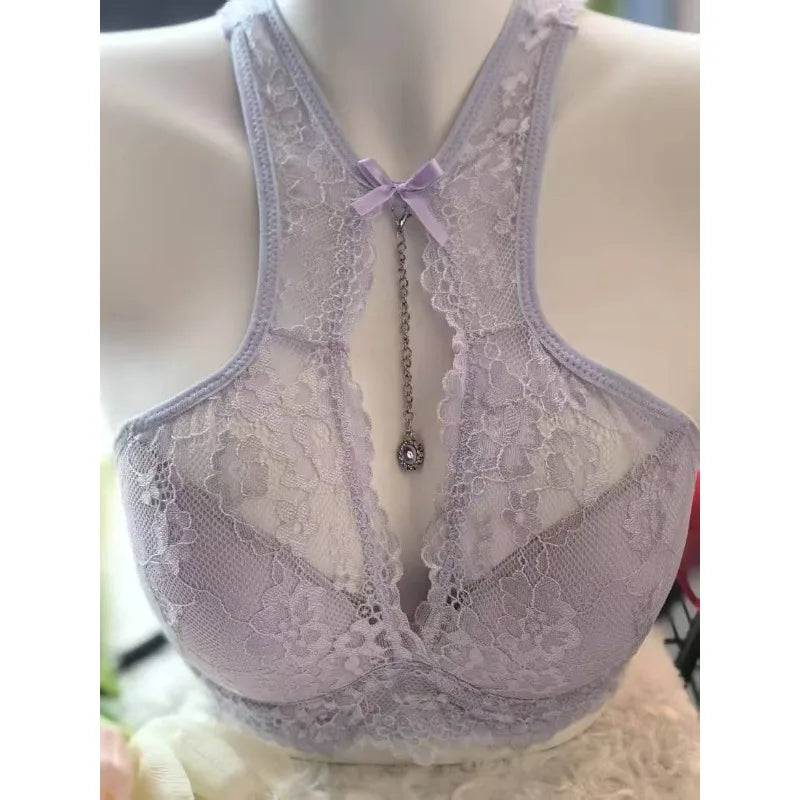 Comfortable Strapless Bra for Women French Design Neckline Support Push Up Padded Short Bra Everyday Wear Lace Trimmed MOYISU