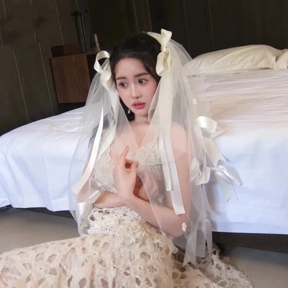 Stylish Versatile Bridal Veils Bow Tulle Bride Head Gauze Fairy White Wedding Headwear Bride Accessories