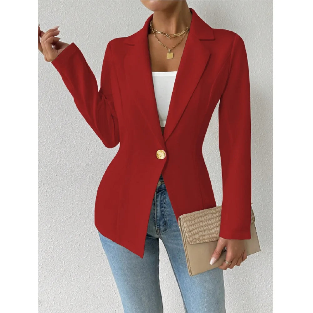 Women's Elegant Blazers Long Sleeve Solid Formal Blazer Ladies Office Work Set Single Button Outerwears Jackets Coat