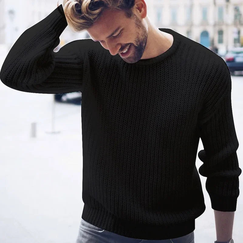 Men's Sweater for Autumn and Winter, European and American Fashion, Pullover, Solid Color, Knitted, Simple Inner Wear Sweater