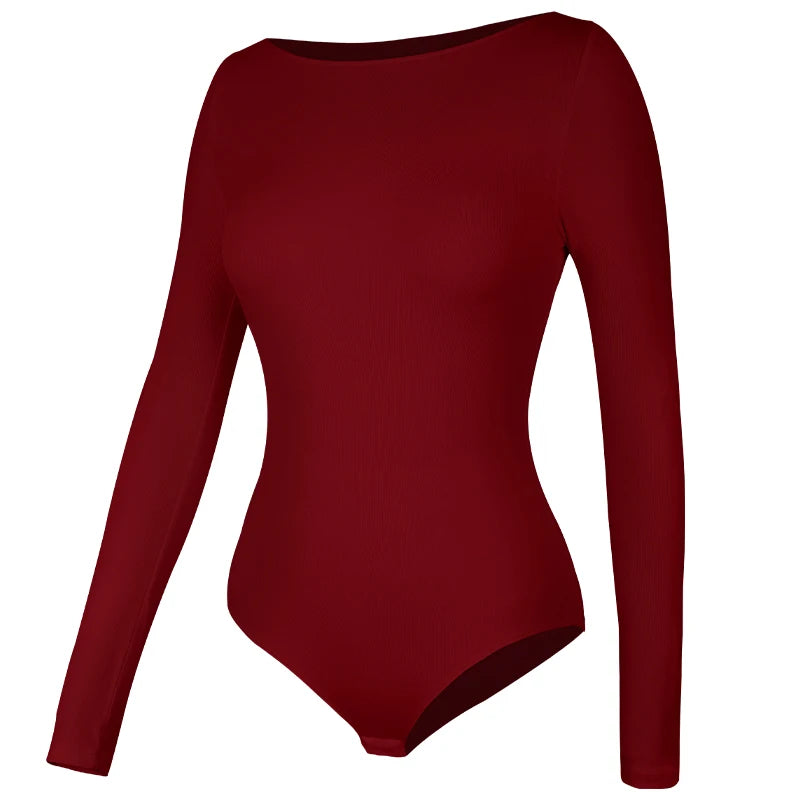 Women's Round Collar Elastic Bodysuit Long Sleeve Jumpsuit Shapewear Shaper Lady Sexy New Female Warm Clothes Autumn Winter