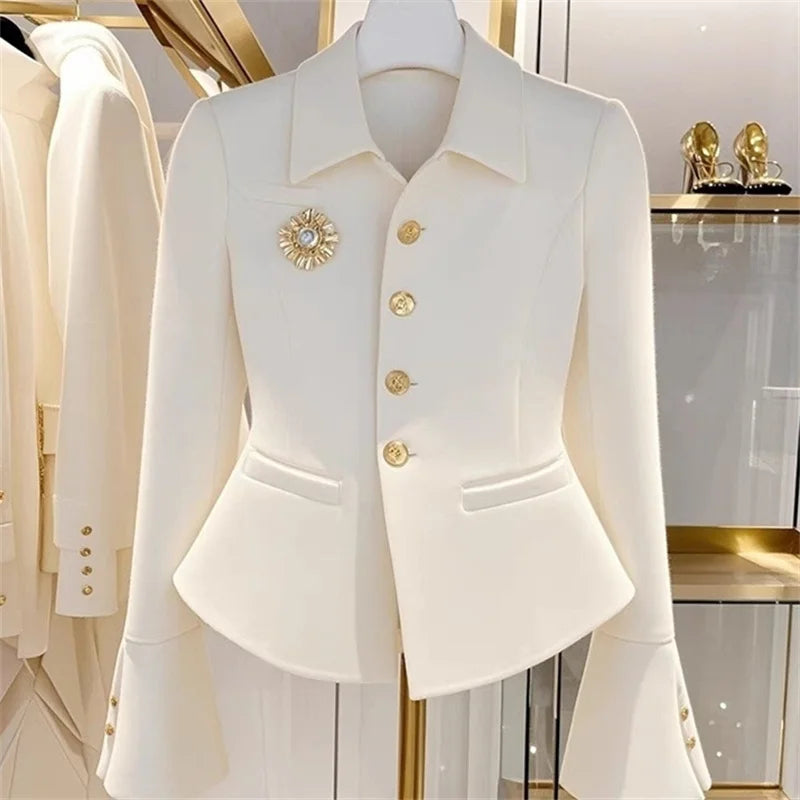 Women's Blazer Coat New 2025 Autumn Long Sleeve Casual Single Breasted Elegant Office Waist Ladies Suit Jacket Lady Outerwear