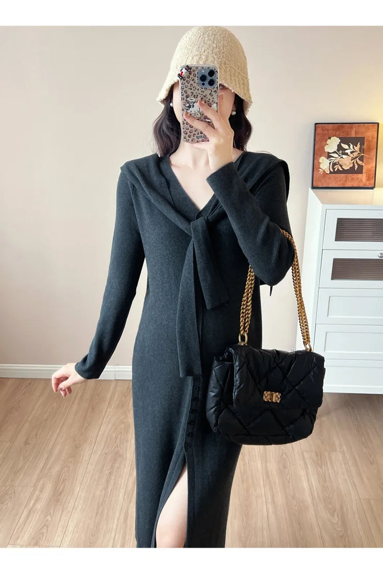 Maternity Dress for Pregnant Women  Knit Sweater Dress Cozy Loose Fit Elegant Autumn Pregnancy Outfit with Relaxed Vibes
