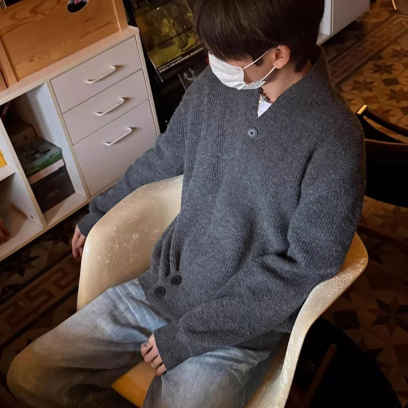 Sweater and Sweater Jacket Men's Autumn Cardigan Solid Color Versatile Relaxed Lazy and High-end Top Couple's Jacket