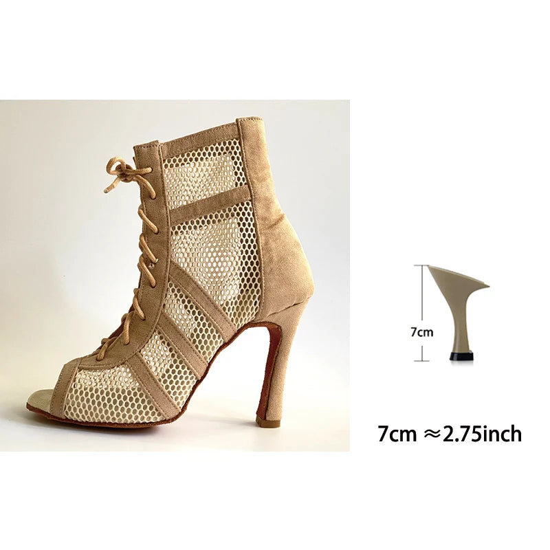 Bachata Dance Booties 2022 Khaki Black Salsa Dance Shoes Latin Dance Shoes Women Social Dancing Indoor Outdoor