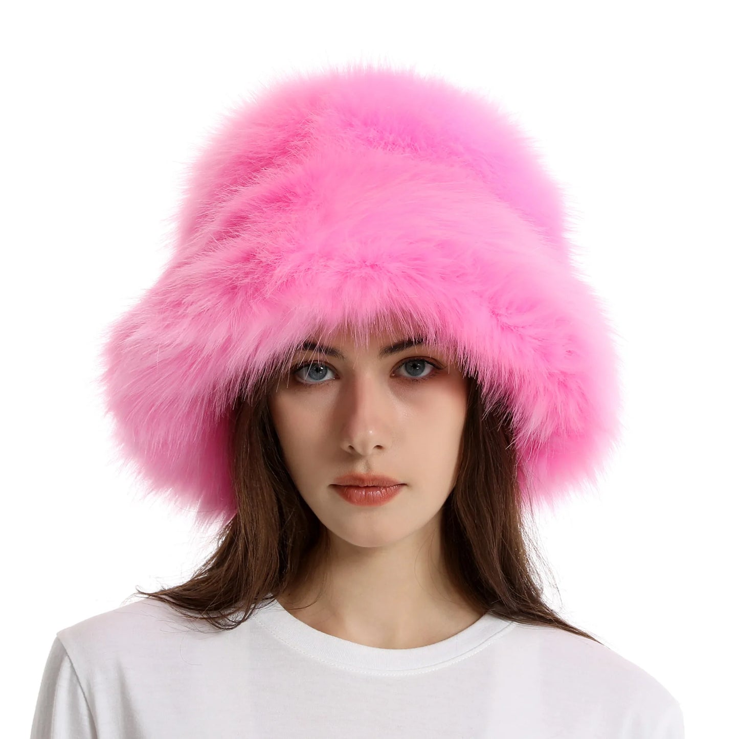 Hat Woman Winter Faux Fur Fisherman Hat Woman Versatile Warm Female Casual Party Fur Hats Women's Cap Ins Plush Bucket Hat