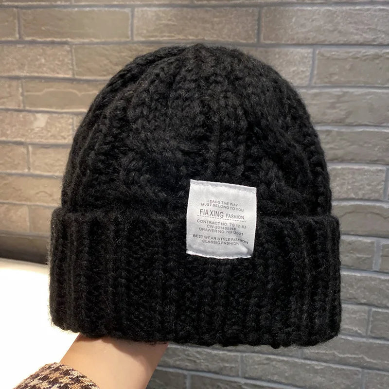 New Hat Women's Coarse Knitted Knitted Wool Hat Autumn and Winter Versatile Big Head Circumference Green Loose Ins Trendy F