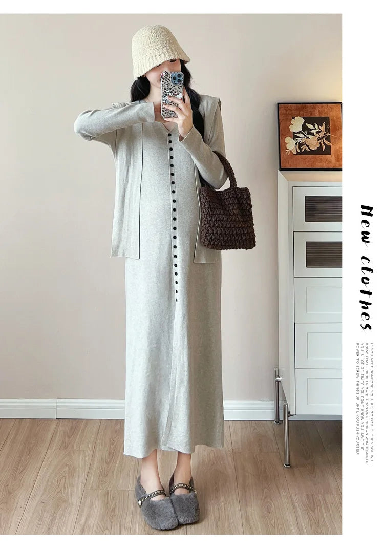 Maternity Dress for Pregnant Women  Knit Sweater Dress Cozy Loose Fit Elegant Autumn Pregnancy Outfit with Relaxed Vibes