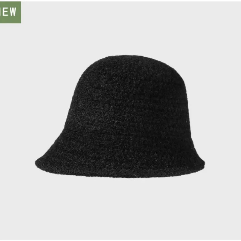 Fisherman's Hat for Women Autumn/Winter Knit Bucket Hat Face-Slimming Textured Bucket Hat Warm and Soft