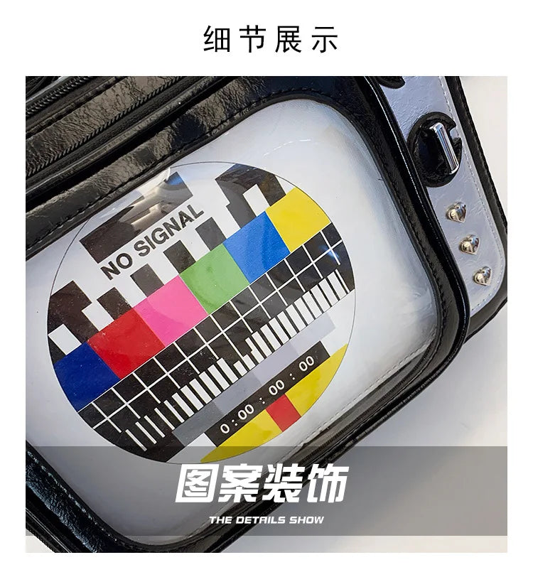Cartoon Cute Handbags for Women Funny Retro TV Transparent Square Bag Fashion Leather Personalized Creative Shoulder Bag Woman