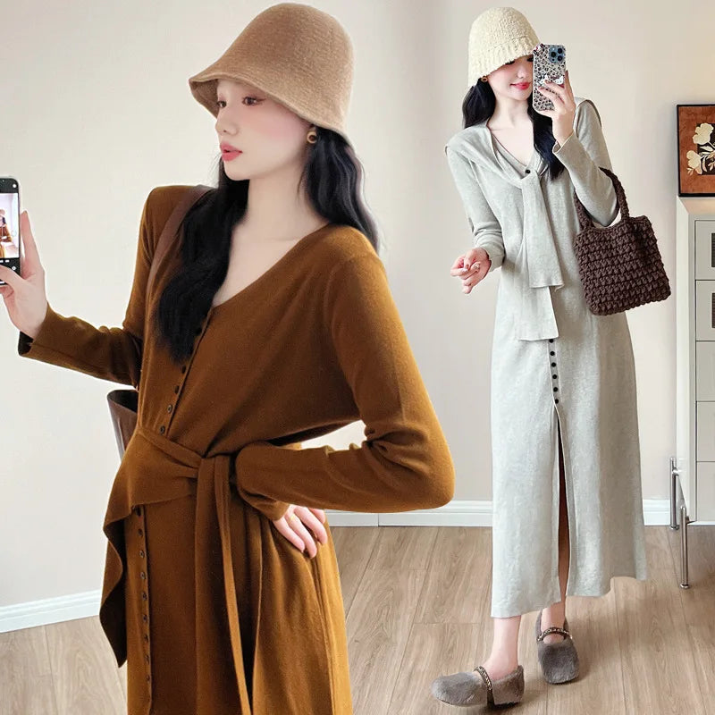 Maternity Dress for Pregnant Women  Knit Sweater Dress Cozy Loose Fit Elegant Autumn Pregnancy Outfit with Relaxed Vibes