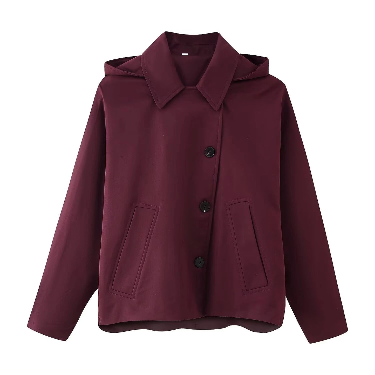 Windbreaker Outerwears Women Hood Cropped Jacket Trench Coat 2025 Autumn Long Sleeve Turn-Down Collar Casual Buttons Coats Cloth